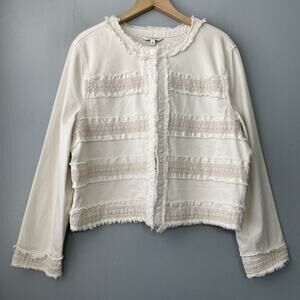 Liverpool Jacket Size XL Bone Khaki Fray & Lace Shabby Chic Military Collarless